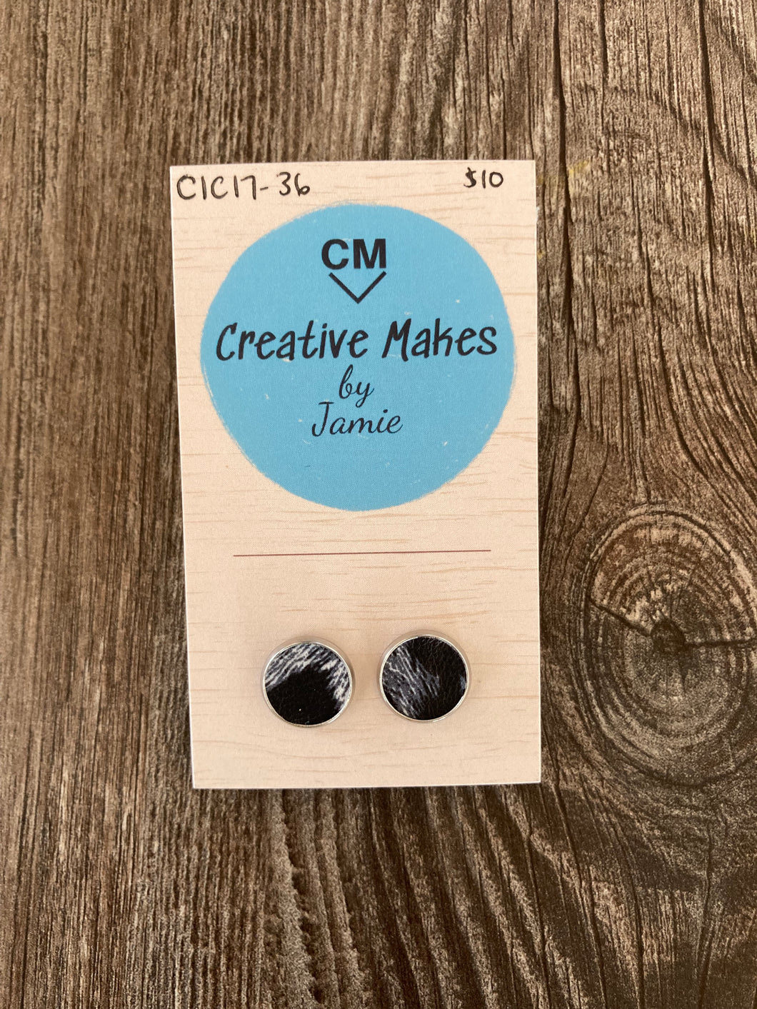 Black & White Leopard Print Leather Stud Earrings