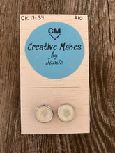 Load image into Gallery viewer, White Glitter Leather Stud Earrings
