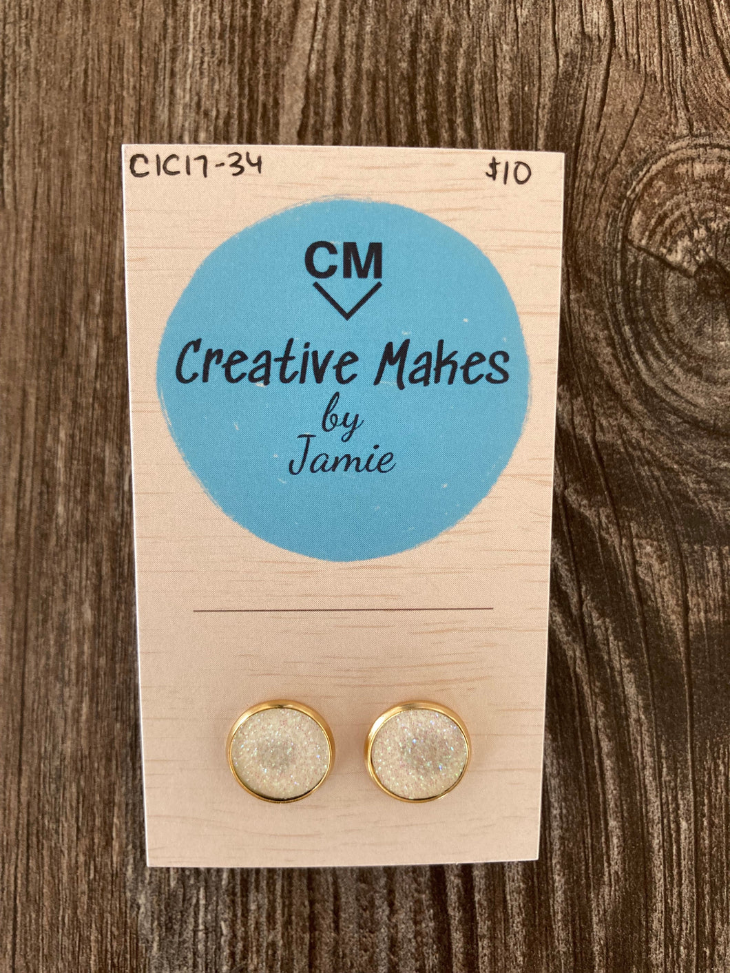 White Glitter Leather Stud Earrings